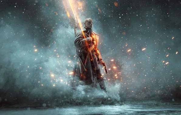 Туман, пистолет, солдат, пальто, Battlefield 1