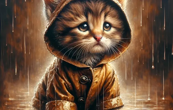 Кошка, взгляд, котенок, мордашка, ИИ-арт, нейросеть
