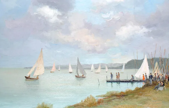 Картинка люди, лодка, картина, яхта, парус, морской пейзаж, регата, Марсель Диф