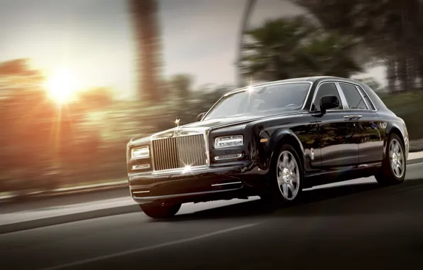 Phantom, Rolls Royce, black, front, luxury