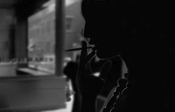 Картинка девушка, город, сигарета, ветрина