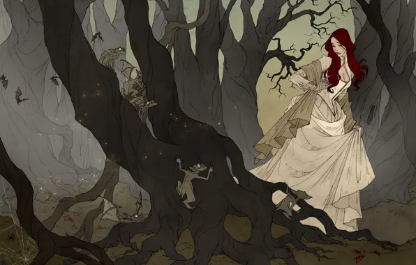 Девушка, вампиры, artwork, Abigail Larson, Темынй лес, темный арт, Black Wood, Эбигейл Ларсон