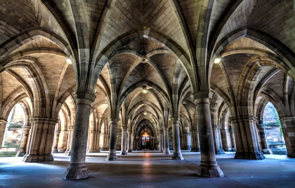 Картинка Шотландия, арка, колонна, университет, Глазго, Bute Hall