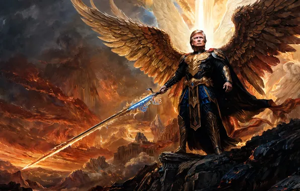 Меч, доспехи, лава, архангел, Дональд Трамп