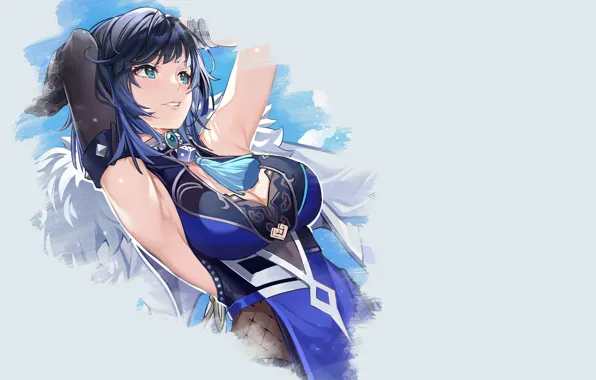 Hot, sexy, boobs, stretch, blue, anime, short hair, pretty