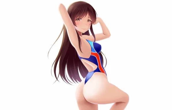 Girl, sexy, ass, long hair, brown hair, brown eyes, anime, beautiful