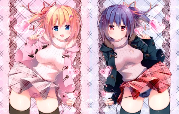 Sexy, lingerie, pantsu, school uniform, panties, thighhighs, girls, boobs