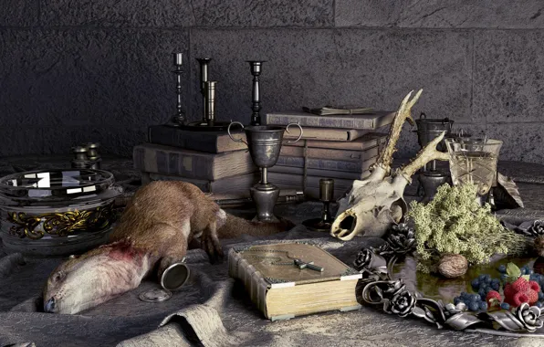 Стол, стена, бокал, тушка, Fin-de-siecle hunting gallery