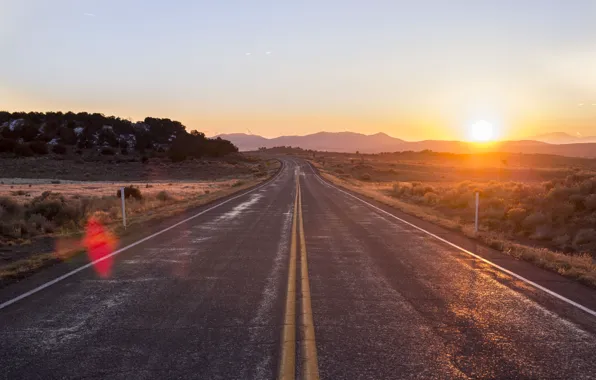 Road, sky, Sunrise, highway, countryside