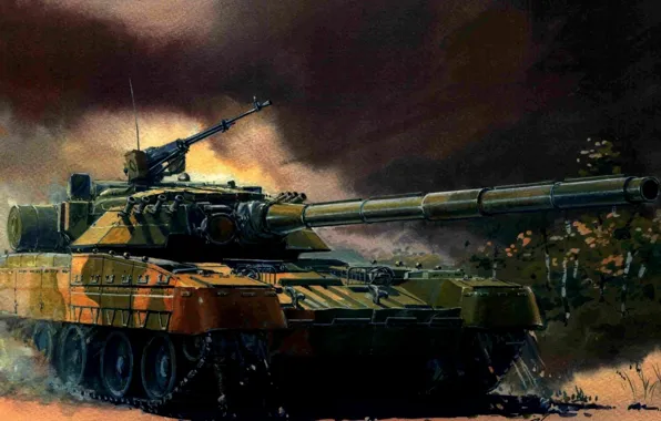 Дым, рисунок, танк, пулемет, броня, роща, panzer