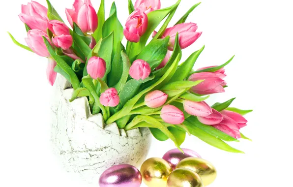Яйца, пасха, тюльпаны, ваза, Easter