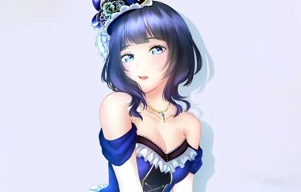 Girl, sexy, cleavage, blouse, boobs, anime, blue eyes, beautiful