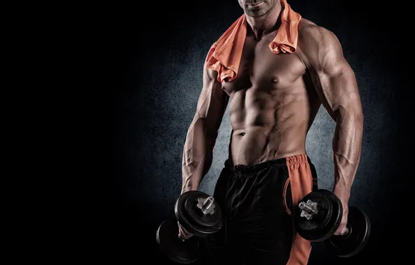 Muscles, pose, dumbbells, bodybuilder