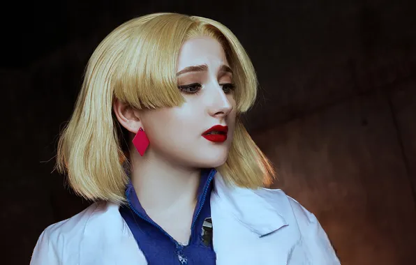 Девушка, лицо, блондинка, наряд, образ, халат, косплей, Evangelion
