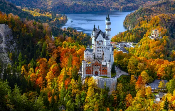 River, Germany, autumn, Bavaria, Neuschwanstein Castle