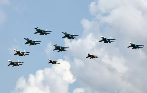 Картинка самолеты, су-34, миг-29, су-27, ввс россии