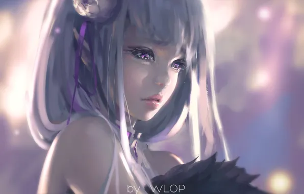 Лицо, портрет, anime, art, emilia, re zero kara hajimeru isekai seikatsu