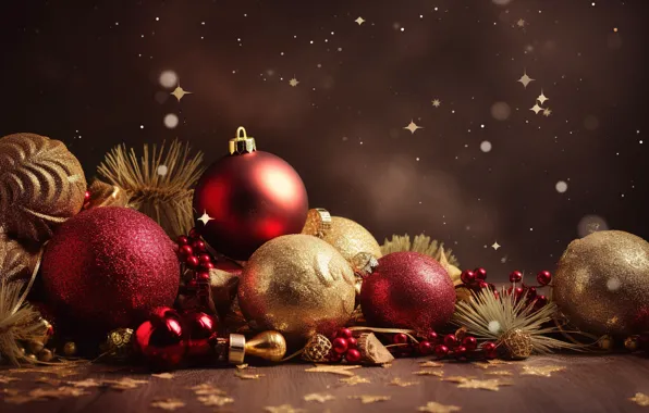 Red, Новый Год, фон, merry, happy, Рождество, balls, new year