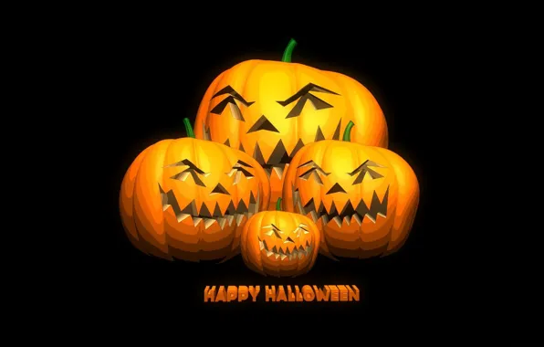 Картинка надпись, тыквы, halloween, чёрный фон, счастливого хэллоуина