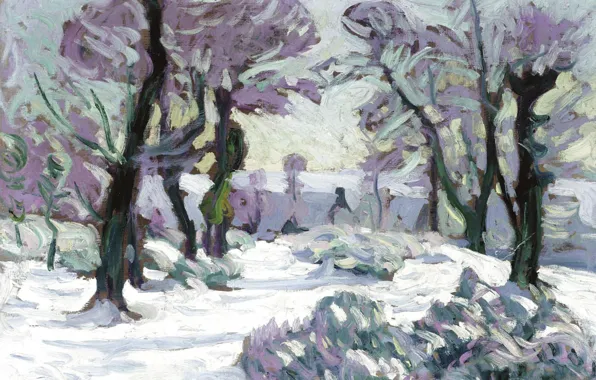 Картинка природа, картина, Снежный Пейзаж, Анри Пайе, Henri Pailler