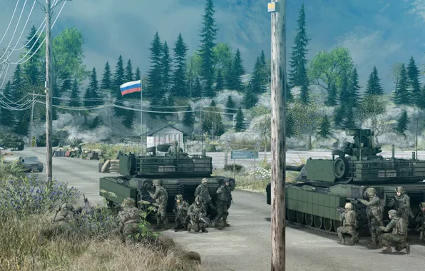 Дорога, лес, танки, военные, Operation Yankee Doodle