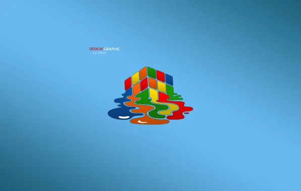Картинка лужа, кубик, кубик рубика, синий фон, Design Graphic
