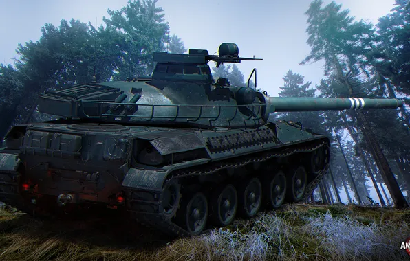 Картинка деревья, холм, танк, World of Tanks, французский, AMX 30B
