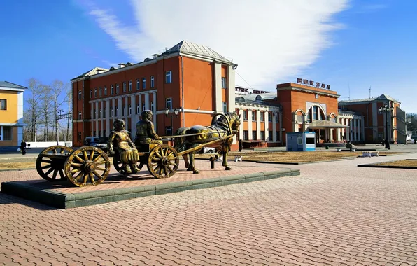 Картинка city, monument, railway station, birobidzhan