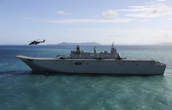 Картинка море, десантный, корабль-вертолетоносец, HMAS Canberra