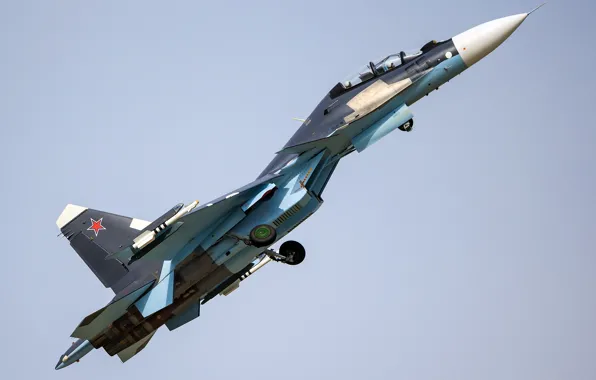 Картинка небо, истребитель, самолёт, многоцелевой, сверхманевренный, ВВС России, многофункциональный, Су-30СМ