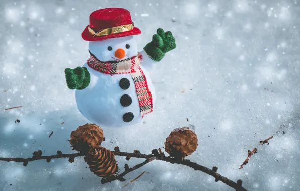 Картинка зима, снег, снежинки, Новый Год, Рождество, снеговик, happy, Christmas