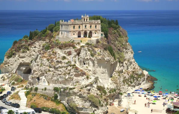 Море, скала, Италия, Тропеа, Santa Maria dell Isola