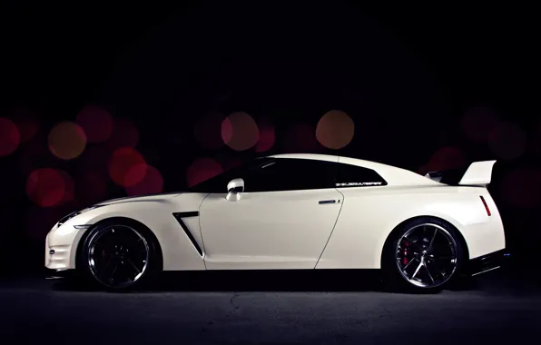 Картинка белый, профиль, Nissan, white, GT-R, спорткар, side, ниссан