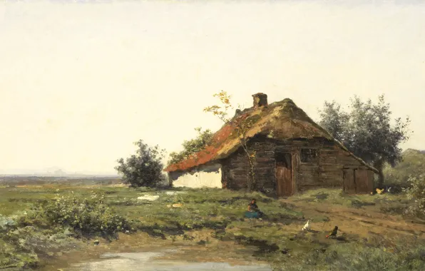 Пейзаж, масло, картина, холст, 1903, Paul Gabriel, Пол Габриель, Сельский дом в чистом поле