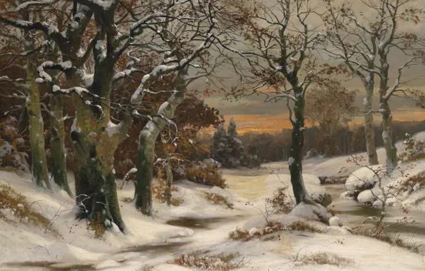 Alois Arnegger, австрийский живописец, Austrian landscape painter, oil on canvas, Алоис Арнеггер, Winterwald im Abendrot, …