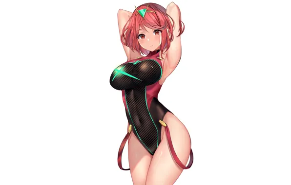Girl, sexy, boobs, anime, beautiful, red eyes, short hair, pretty