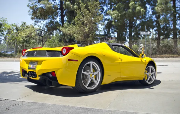 Картинка Феррари, Зад, Желтая, Ferrari, 458, Yellow, Italia, Spider