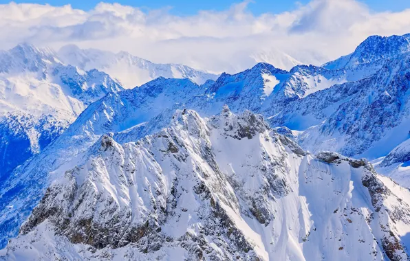 Картинка зима, небо, облака, снег, горы, sky, landscape, nature