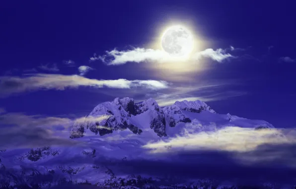 Горы, ночь, луна, Канада, Canada, British Columbia, Британская Колумбия, Mamquam Mountain