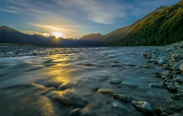 Вода, солнце, горы, река, камни