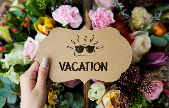 Лето, цветы, надпись, открытка