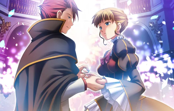 Девушка, романтика, аниме, кольцо, арт, парень, Umineko no Naku Koro ni