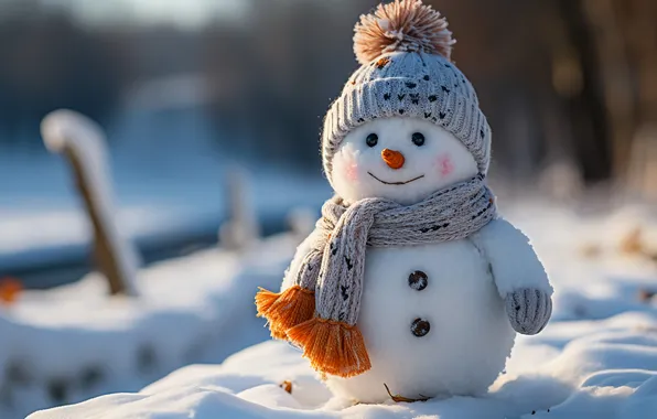 Картинка зима, снег, Рождество, Новый год, снеговик, Christmas, winter, snow