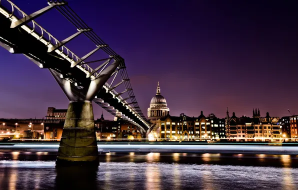 Ночь, Англия, Лондон, night, London, England, millennium bridge, thames