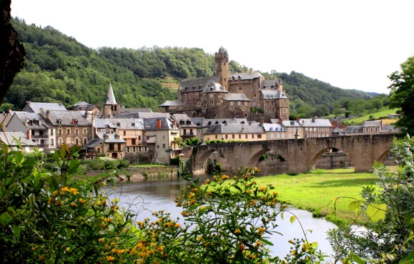 Город, Франция, France, старый город, Аверон, Aveyron, средневековая архитектура, река Лот