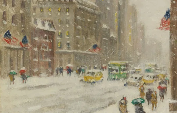 Картина, городской пейзаж, Guy Carleton Wiggins, Гай Уиггинс, 5-я Авеню. Метель