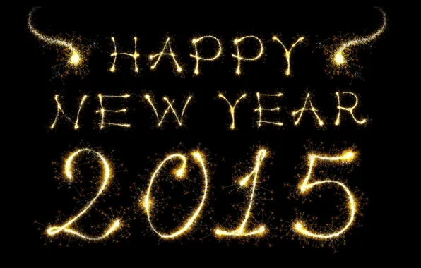 Картинка Новый Год, gold, New Year, бенгальские огни, Happy, 2015