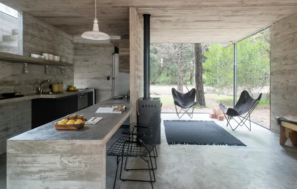Интерьер, кресла, кухня, камин, загородный дом, by Luciano Kruk architecture, Casa-3