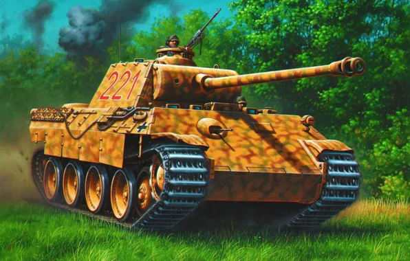 War, art, painting, tank, ww2, Panzer V 'Panther' Ausf. D