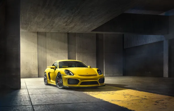 Porsche, Cayman, Front, Yellow, Parking, Supercar, GT4, 2015